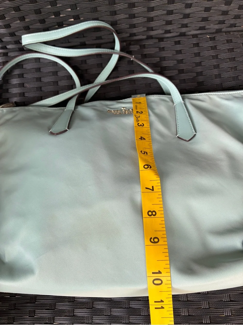 kate spade mint green tote with gold logo